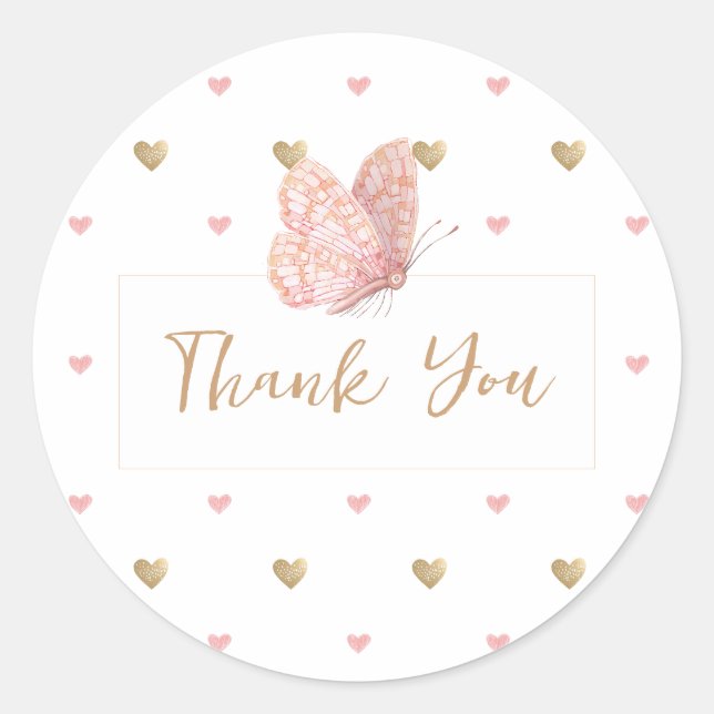 Butterfly Baby Shower Thank You Classic Round Sticker (Front)