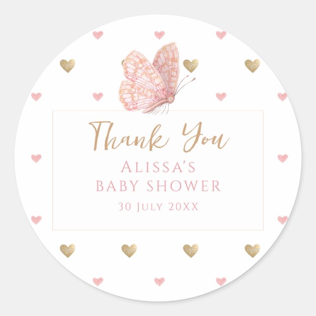 Butterfly Baby Shower Thank You Classic Round Sticker (Front)