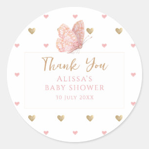 Butterfly Baby Shower Thank You Classic Round Sticker