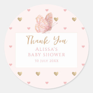 Butterfly Baby Shower Thank You Classic Round Sticker