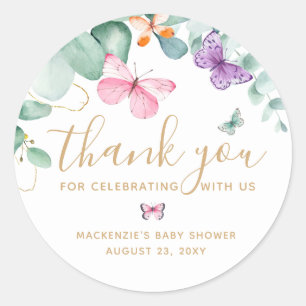 Butterfly Baby Shower Thank You Favour Classic Round Sticker