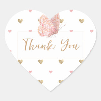 Butterfly Baby Shower Thank You Heart Sticker