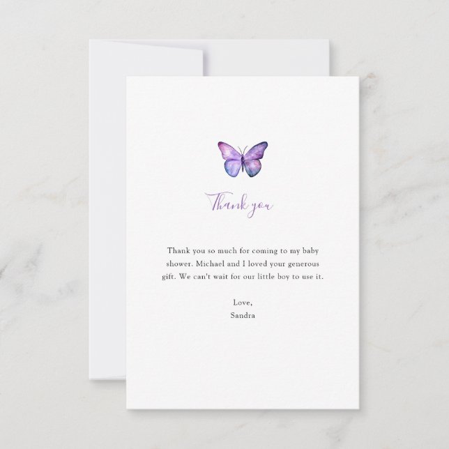 Butterfly Baby Shower Thank you Minimalist Simple (Front)