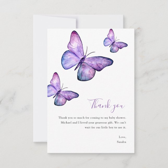 Butterfly Baby Shower Thank you Minimalist Simple (Front)