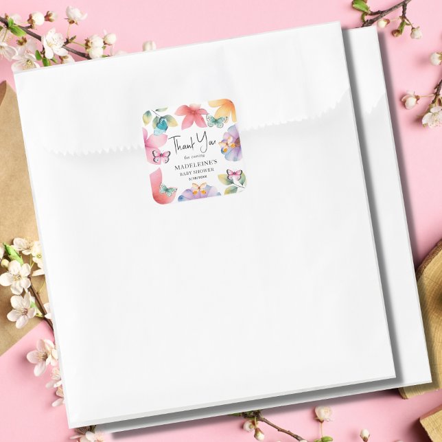 Butterfly Baby Shower Thank You  Square Sticker (Creator Uploaded)