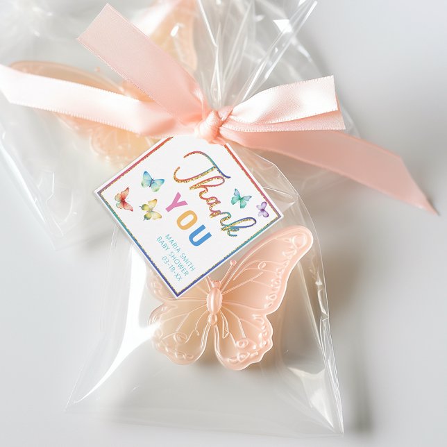 Butterfly Baby Shower Thank You Tags (Soap Baby Shower Favor Bag Tag Example)
