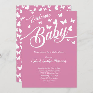 Butterfly Baby Shower Vintage Pink Girl Invitation
