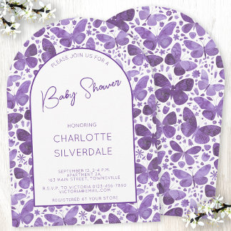 Butterfly Baby Shower Watercolor Purple Invitation