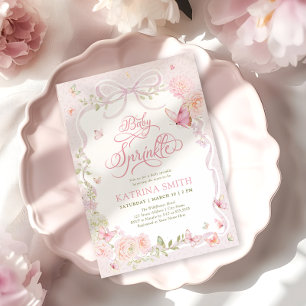 Butterfly Baby Sprinkle Floral Girl Baby Shower Invitation