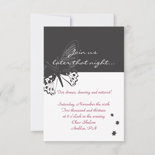 Butterfly Bat mitzvah Invitation Reception Card (Front)