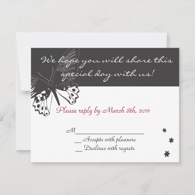 Butterfly Bat mitzvah Invitation Reply response (Front)