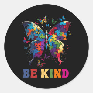 Butterfly Be Kind Autism Awareness Month Gifts Men Classic Round Sticker