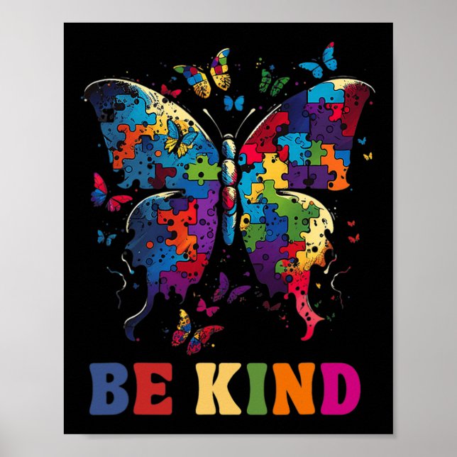 Butterfly Be Kind Autism Awareness Month Gifts Men Poster (Front)