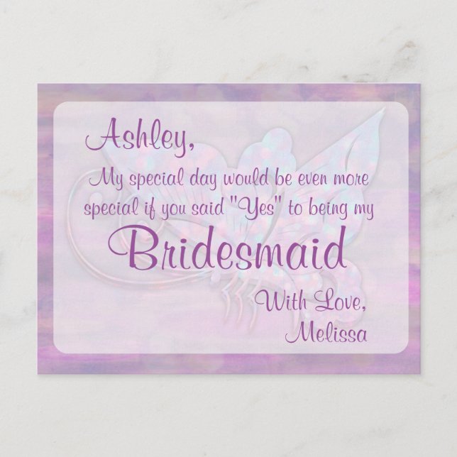 Butterfly - Be My Bridesmaid? Invitation Postcard (Front)