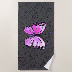 Butterfly Beach Towel with Roses - Choose Colour