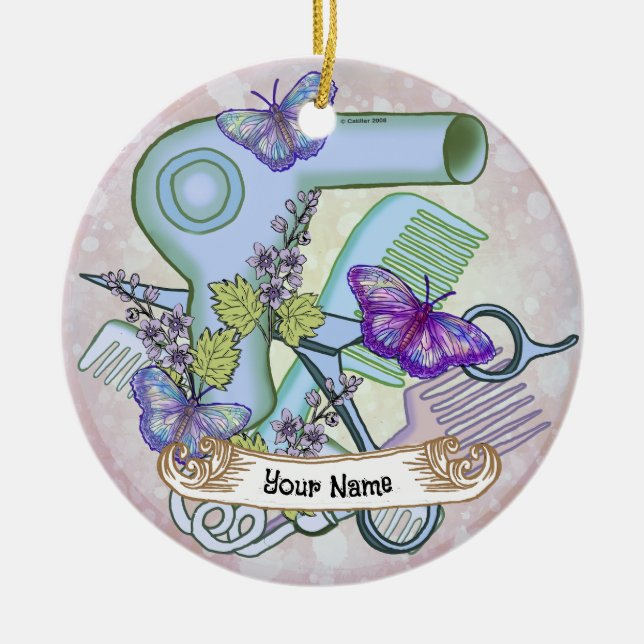 Butterfly Beautician  Ceramic Tree Decoration (Front)