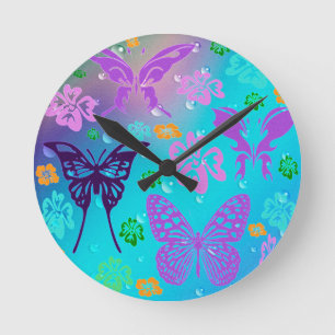 Butterfly Beautiful Aloha Hawaiian Blossom Wedding Round Clock