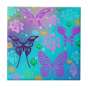 Butterfly Beautiful Aloha Hawaiian Blossom Wedding Tile