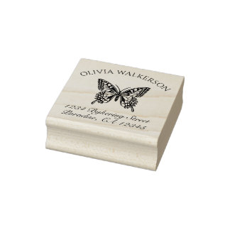 Butterfly beautiful surname return address rubber stamp