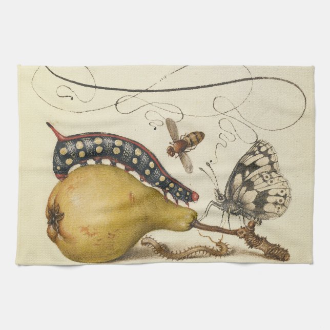 Butterfly Bee Fruit Insect Illustration Tea Towel (Horizontal)
