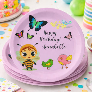 Butterfly & Bee Kids Birthday Party Garden Theme Paper Plate