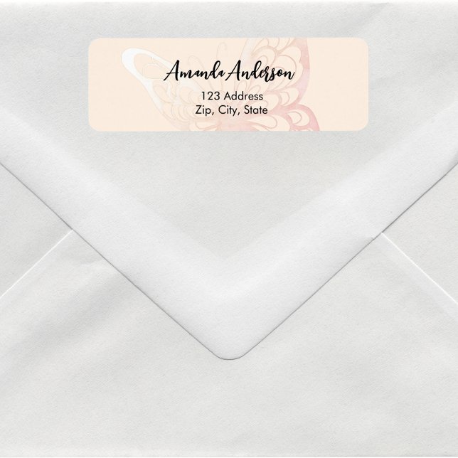 Butterfly beige pink return address label (Creator Uploaded)