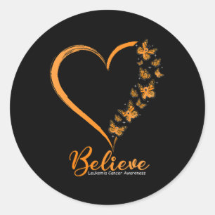 Butterfly Believe Leukaemia Awareness Orange Ribbo Classic Round Sticker