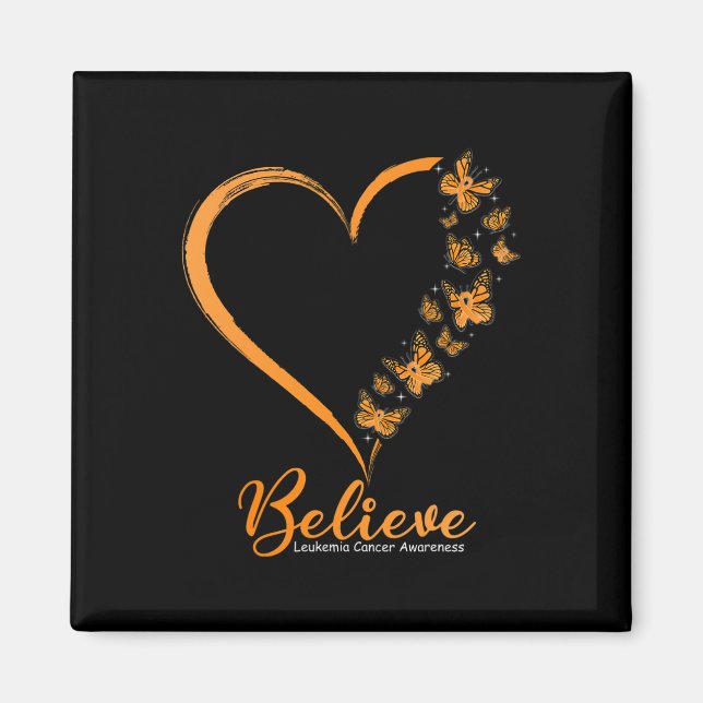 Butterfly Believe Leukaemia Awareness Orange Ribbo Magnet (Front)