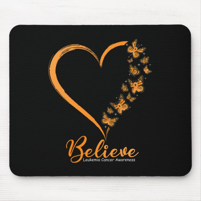 Butterfly Believe Leukaemia Awareness Orange Ribbo Mouse Mat (Front)