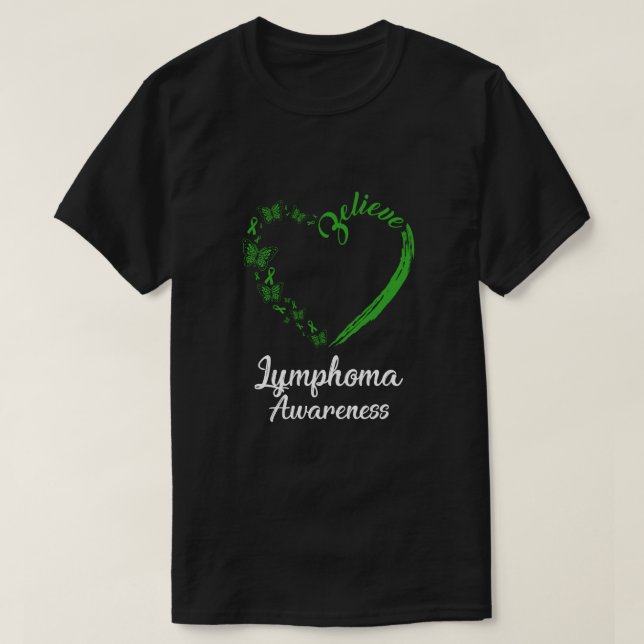 Butterfly Believe Lymphoma Awareness Ribbon Gifts T-Shirt (Design Front)