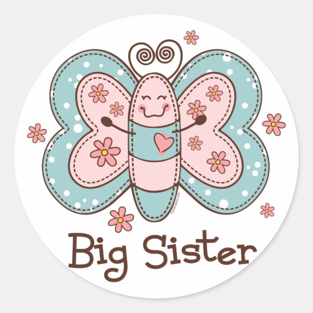 Butterfly Big Sister Classic Round Sticker (Front)