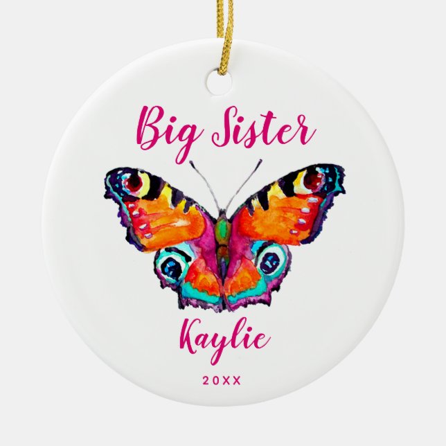 Butterfly Big Sister Personalised Custom Christmas Ceramic Tree Decoration (Front)