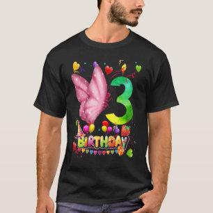 Butterfly Birthday 3 Year Old Kids 3th Butterfly B T-Shirt