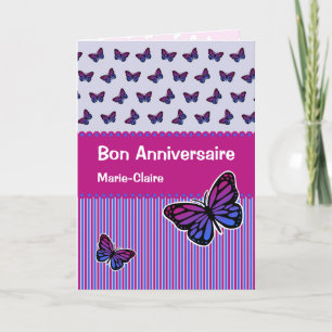 Butterfly birthday custom name french card