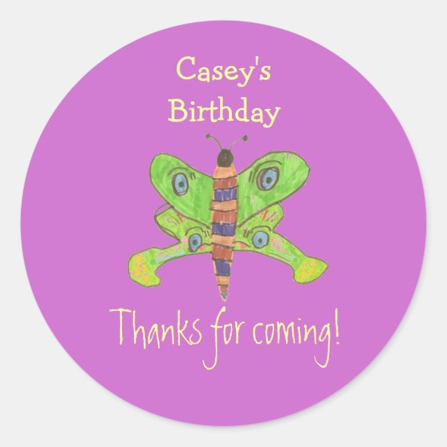Butterfly birthday favour label (Front)
