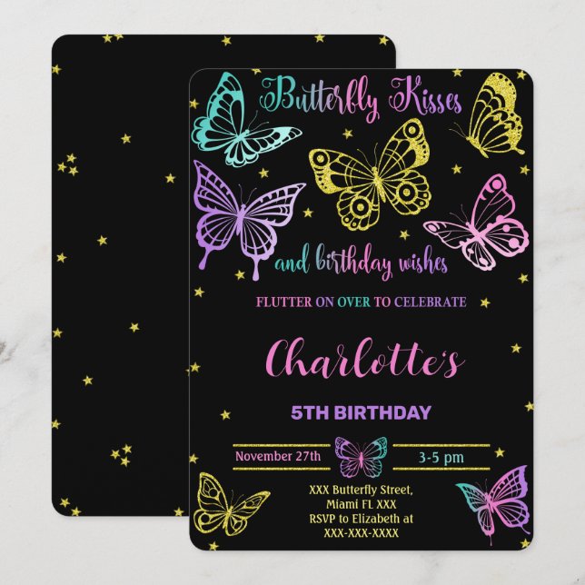 Butterfly Birthday Invitation (Front/Back)