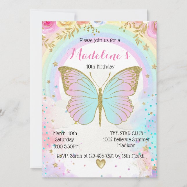 Butterfly Birthday invitation  (Front)