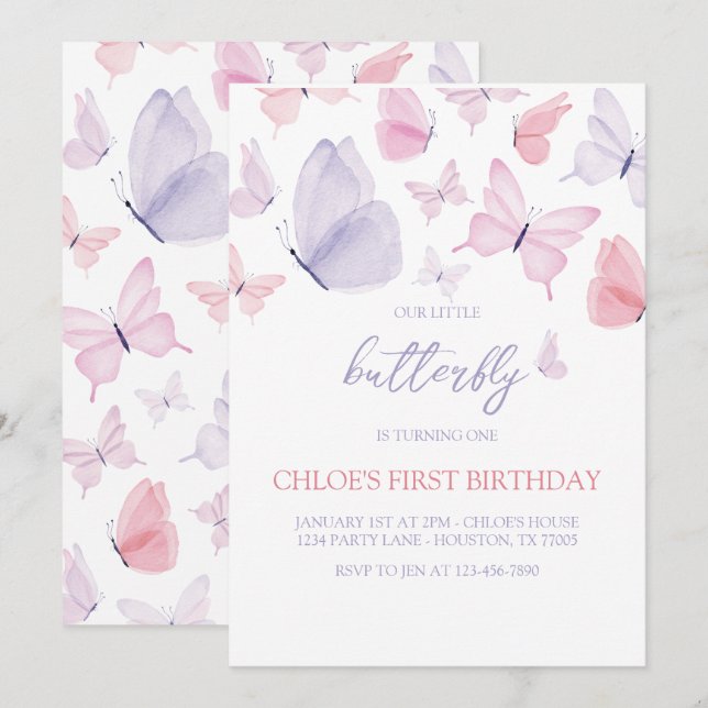 Butterfly Birthday Invitation (Front/Back)