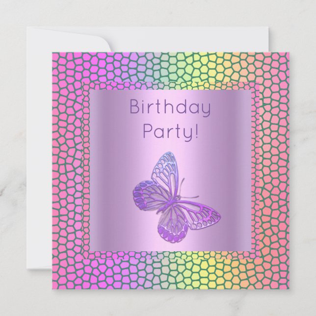 BUTTERFLY BIRTHDAY INVITATION BRIGHT COLOUR (Front)