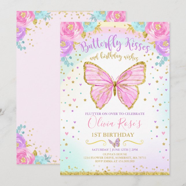 Butterfly Birthday Invitation Butterfly Party (Front/Back)