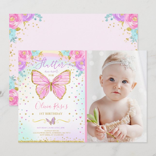Butterfly Birthday Invitation Butterfly Party (Front/Back)