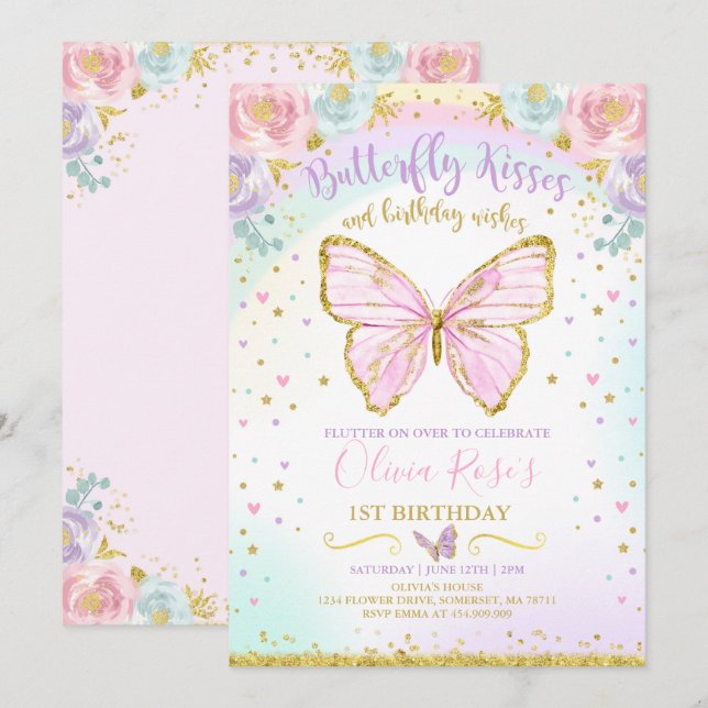 Butterfly Birthday Invitation Butterfly Party (Front/Back)
