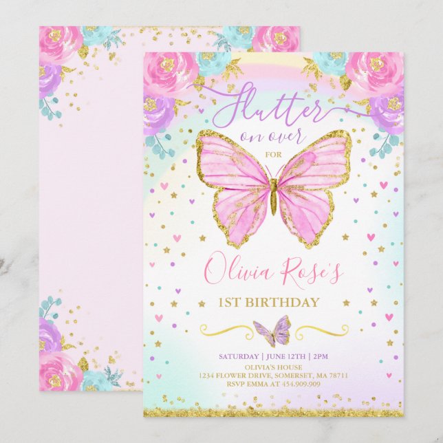 Butterfly Birthday Invitation Butterfly Party (Front/Back)
