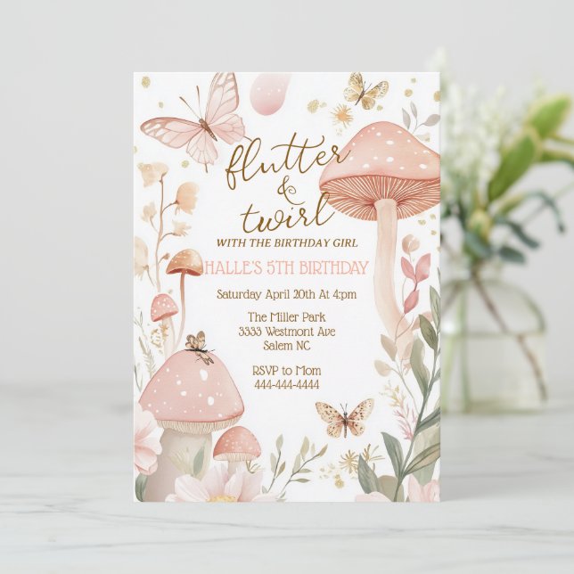 Butterfly birthday invitation Fairy pink birthday  (Standing Front)