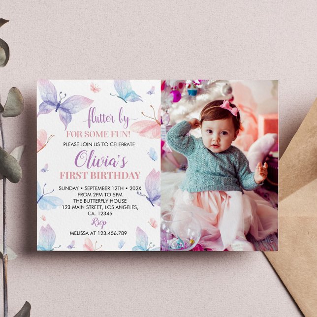 Butterfly Birthday Invitation Girl Photo (Creator Uploaded)