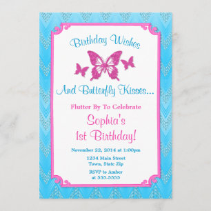 Butterfly Birthday Invitation Pink 1st Birthday