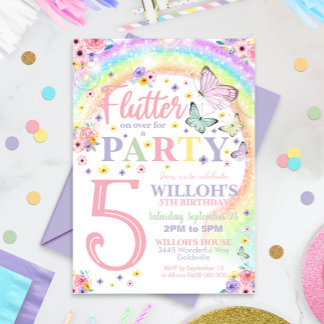 Butterfly Birthday Invitation Rainbow Butterfly