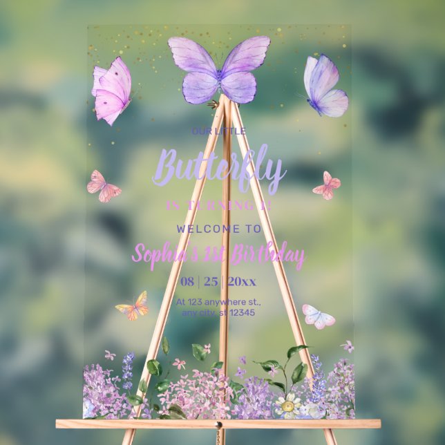 Butterfly Birthday Invitation, Wildflower Garden  Acrylic Sign (Neutral)