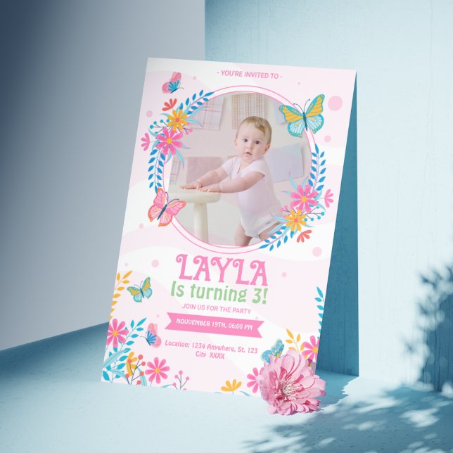 Butterfly Birthday Invitation with Photo (Creator Uploaded)
