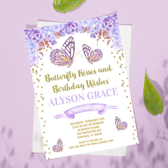 Butterfly birthday invitations, purple gold girl invitation (Creator Uploaded)